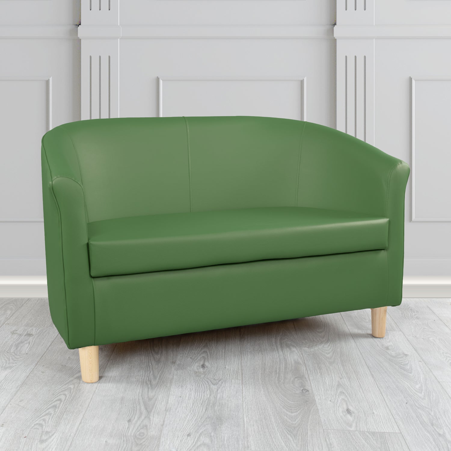 Tuscany 2 Seater Tub Sofa in Just Colour Crib 5 Faux Leather with Light Wood Legs