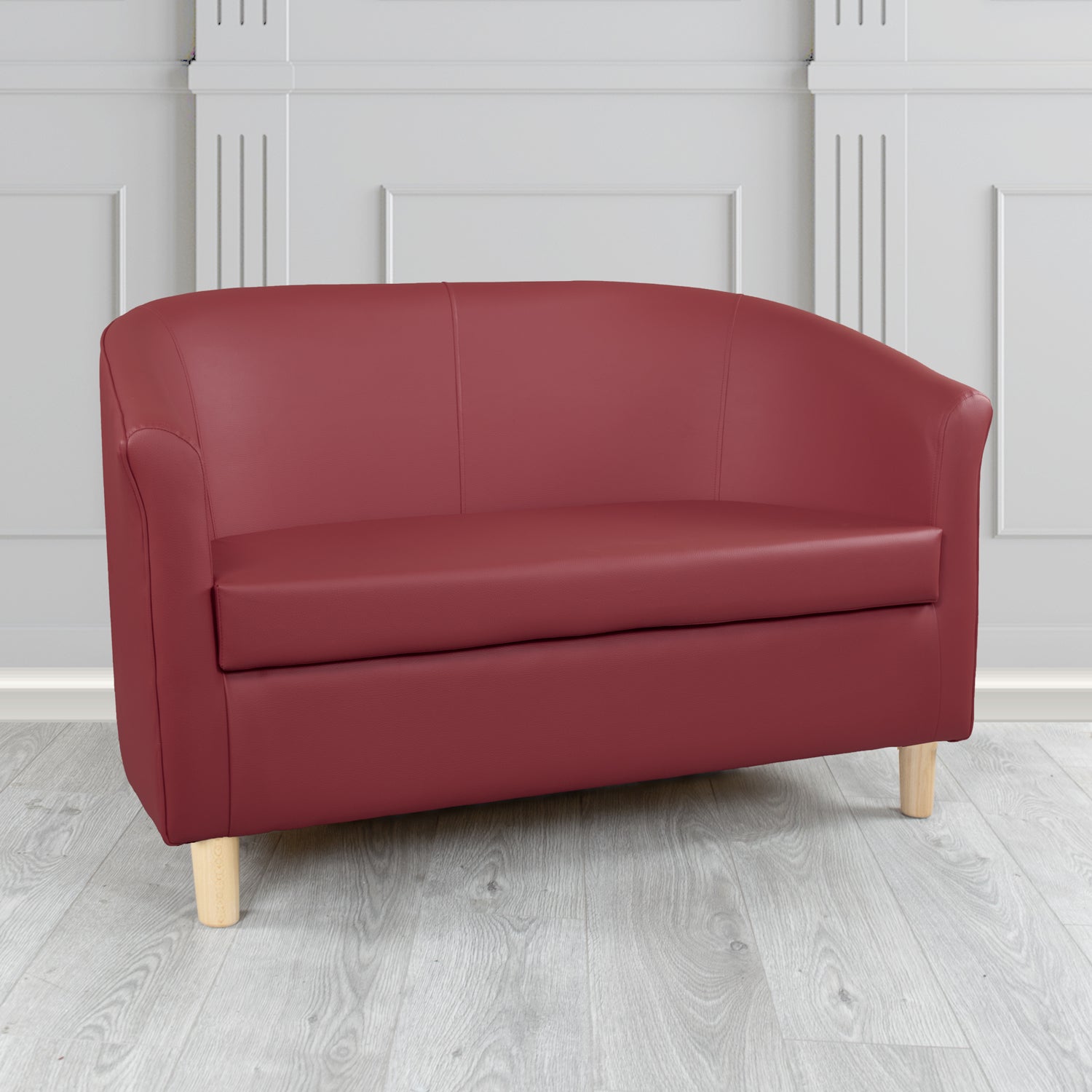 Tuscany 2 Seater Tub Sofa in Just Colour Crib 5 Faux Leather with Light Wood Legs