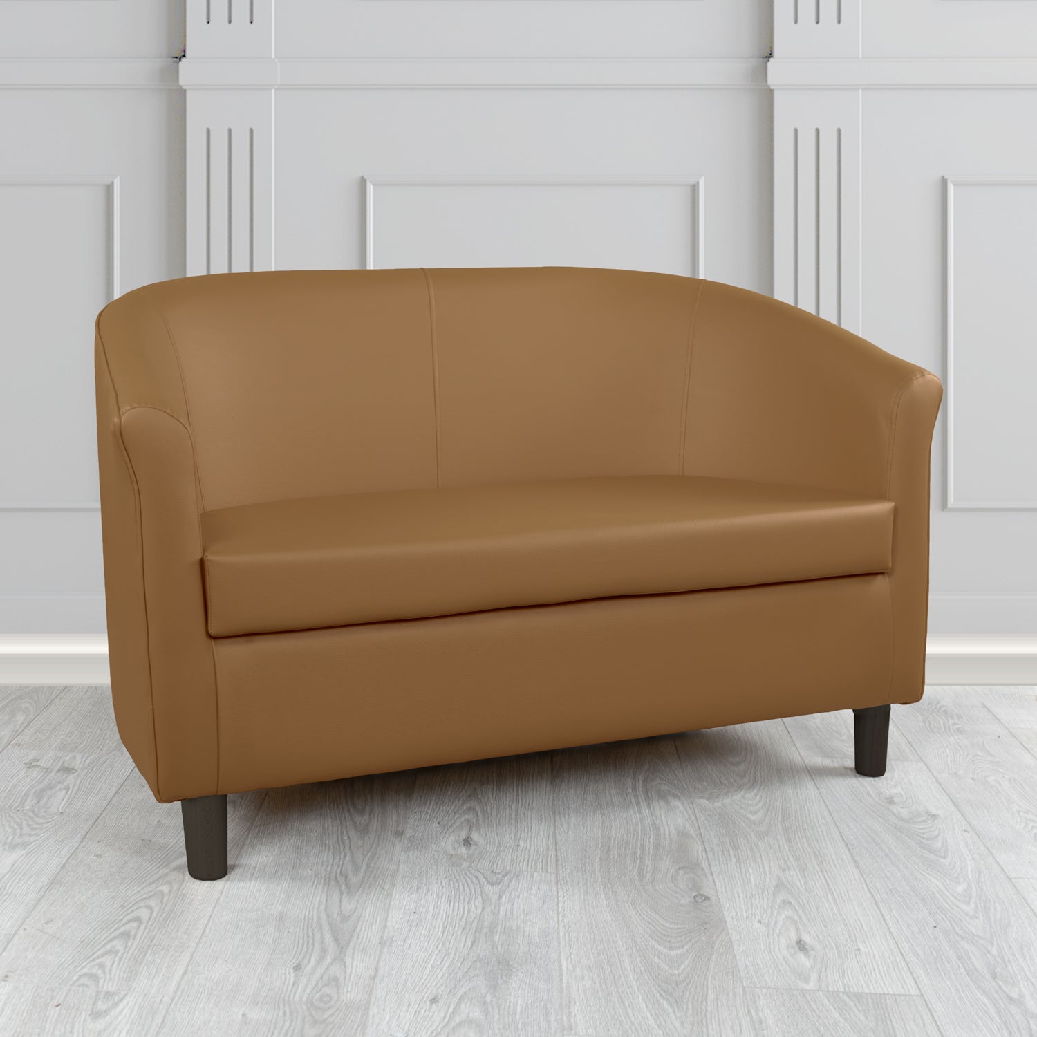 Tuscany 2 Seater Tub Sofa in Just Colour Crib 5 Faux Leather with Dark Wood Legs
