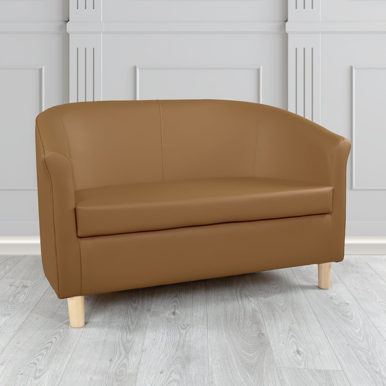Tuscany 2 Seater Tub Sofa in Just Colour Crib 5 Faux Leather with Light Wood Legs