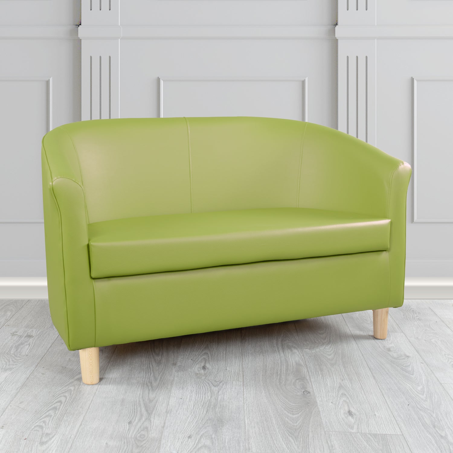 Tuscany 2 Seater Tub Sofa in Just Colour Crib 5 Faux Leather with Light Wood Legs