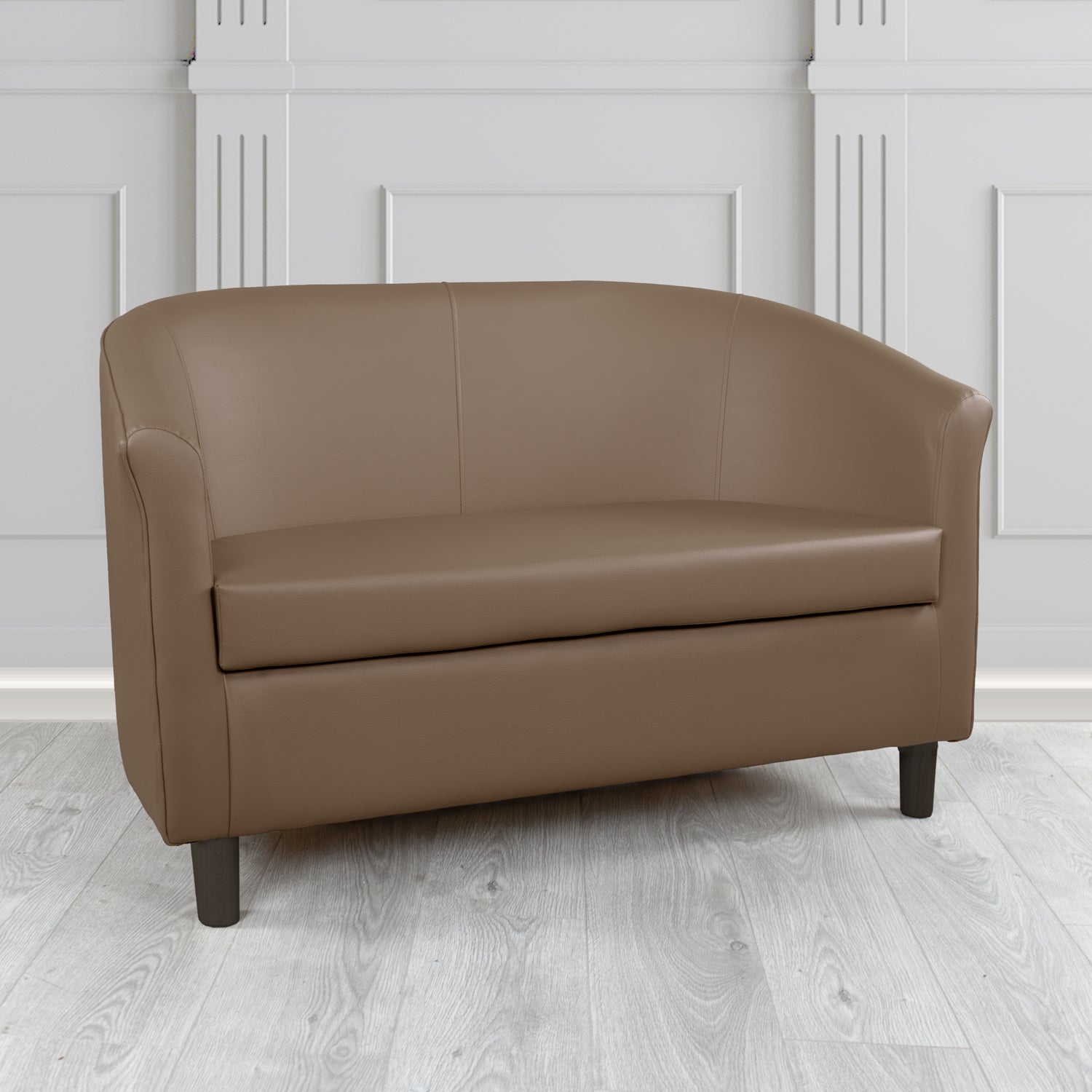 Tuscany 2 Seater Tub Sofa in Just Colour Crib 5 Faux Leather with Dark Wood Legs