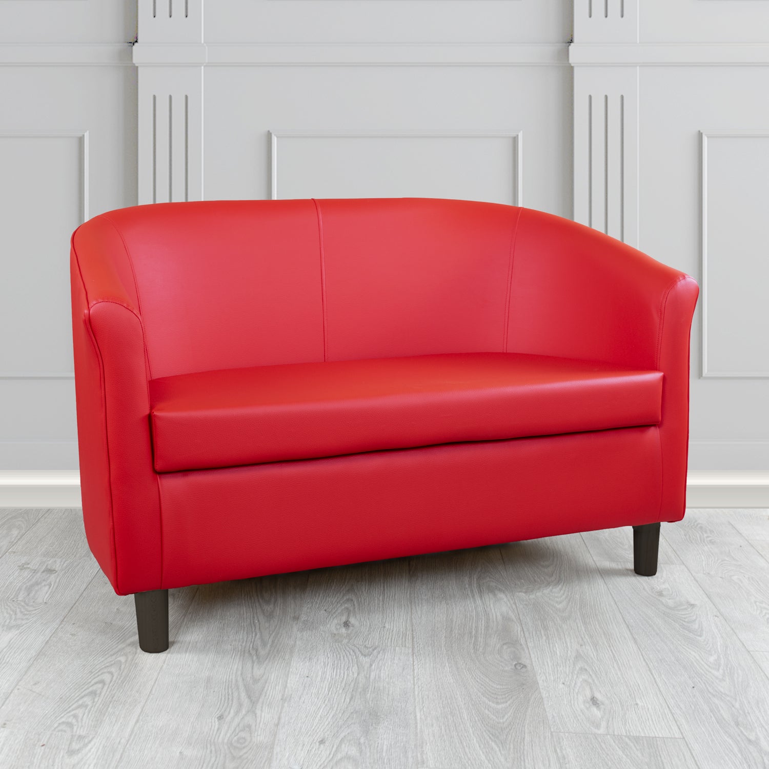 Tuscany 2 Seater Tub Sofa in Just Colour Crib 5 Faux Leather with Dark Wood Legs