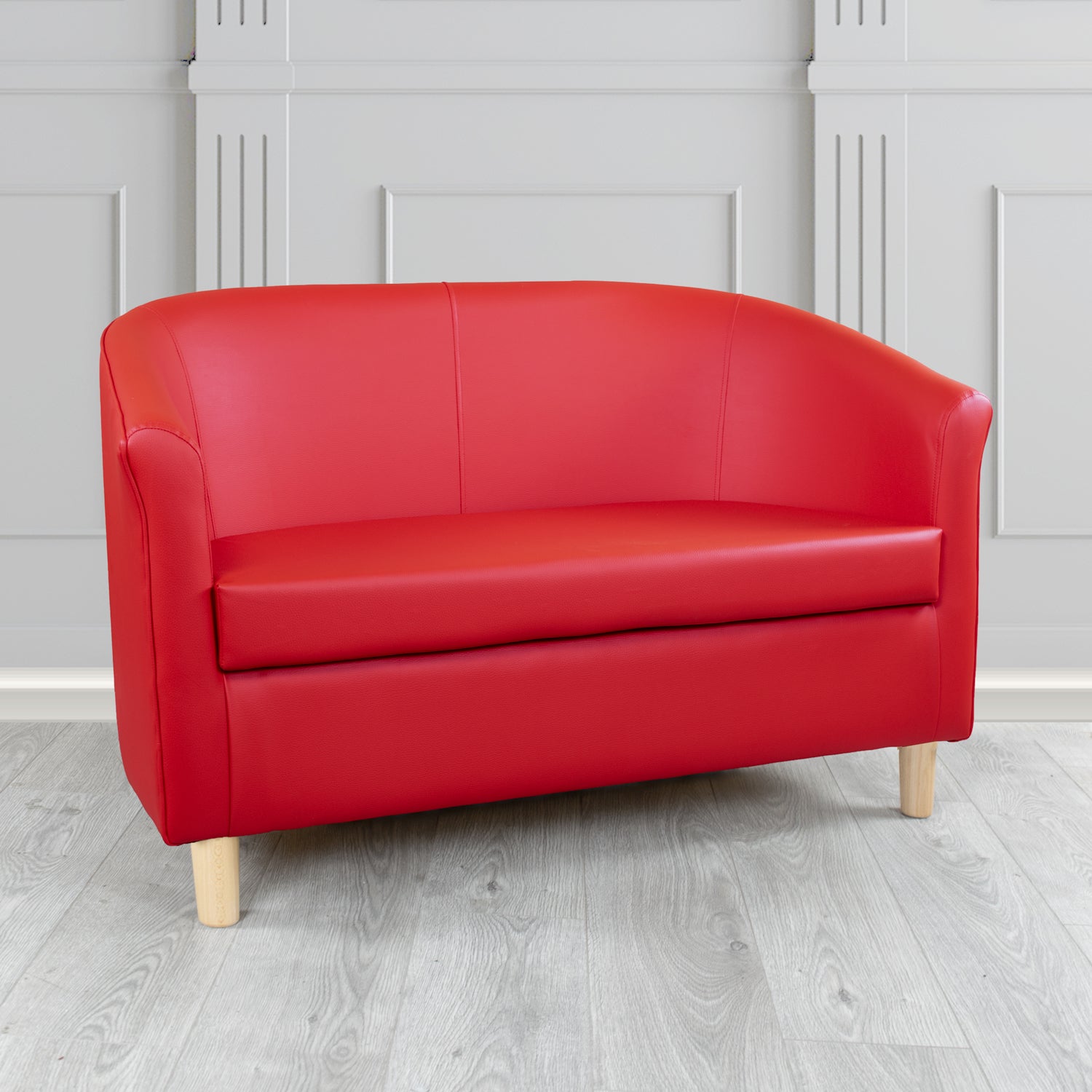 Tuscany 2 Seater Tub Sofa in Just Colour Crib 5 Faux Leather with Light Wood Legs