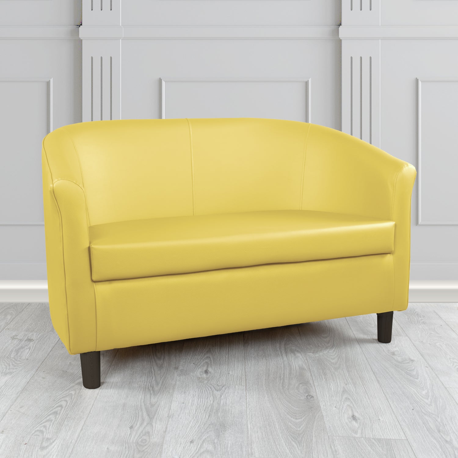 Tuscany 2 Seater Tub Sofa in Just Colour Crib 5 Faux Leather with Dark Wood Legs