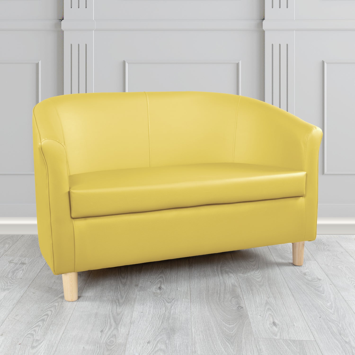 Tuscany 2 Seater Tub Sofa in Just Colour Crib 5 Faux Leather with Light Wood Legs