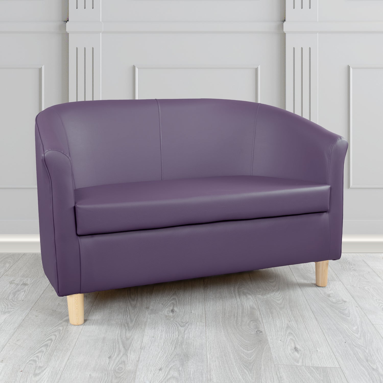 Tuscany 2 Seater Tub Sofa in Just Colour Crib 5 Faux Leather with Light Wood Legs