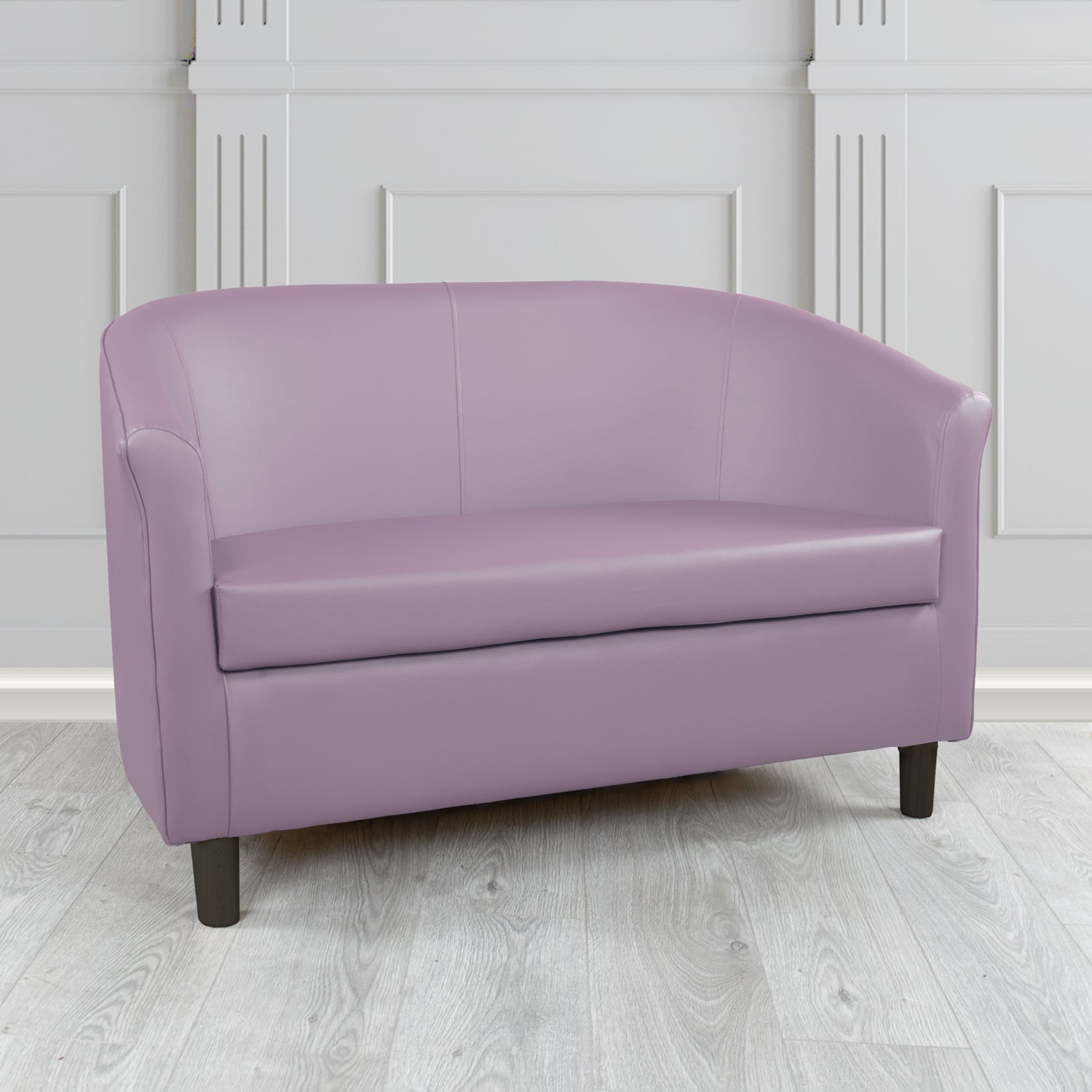 Tuscany 2 Seater Tub Sofa in Just Colour Crib 5 Faux Leather with Dark Wood Legs
