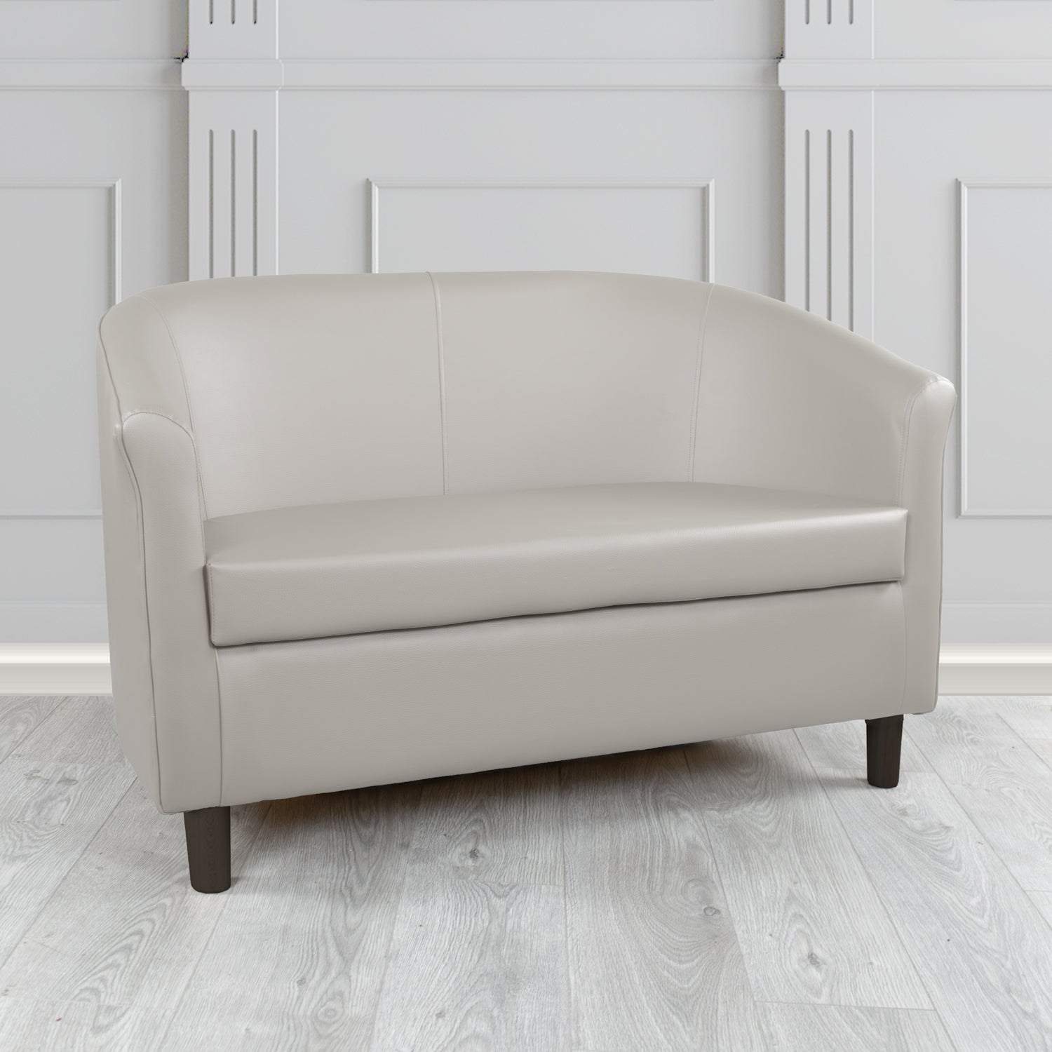 Tuscany 2 Seater Tub Sofa in Just Colour Crib 5 Faux Leather with Dark Wood Legs