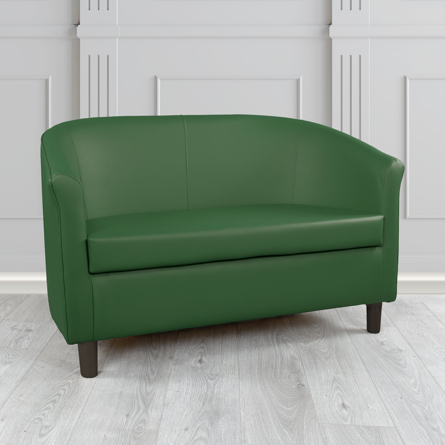 Tuscany 2 Seater Tub Sofa in Just Colour Crib 5 Faux Leather with Dark Wood Legs
