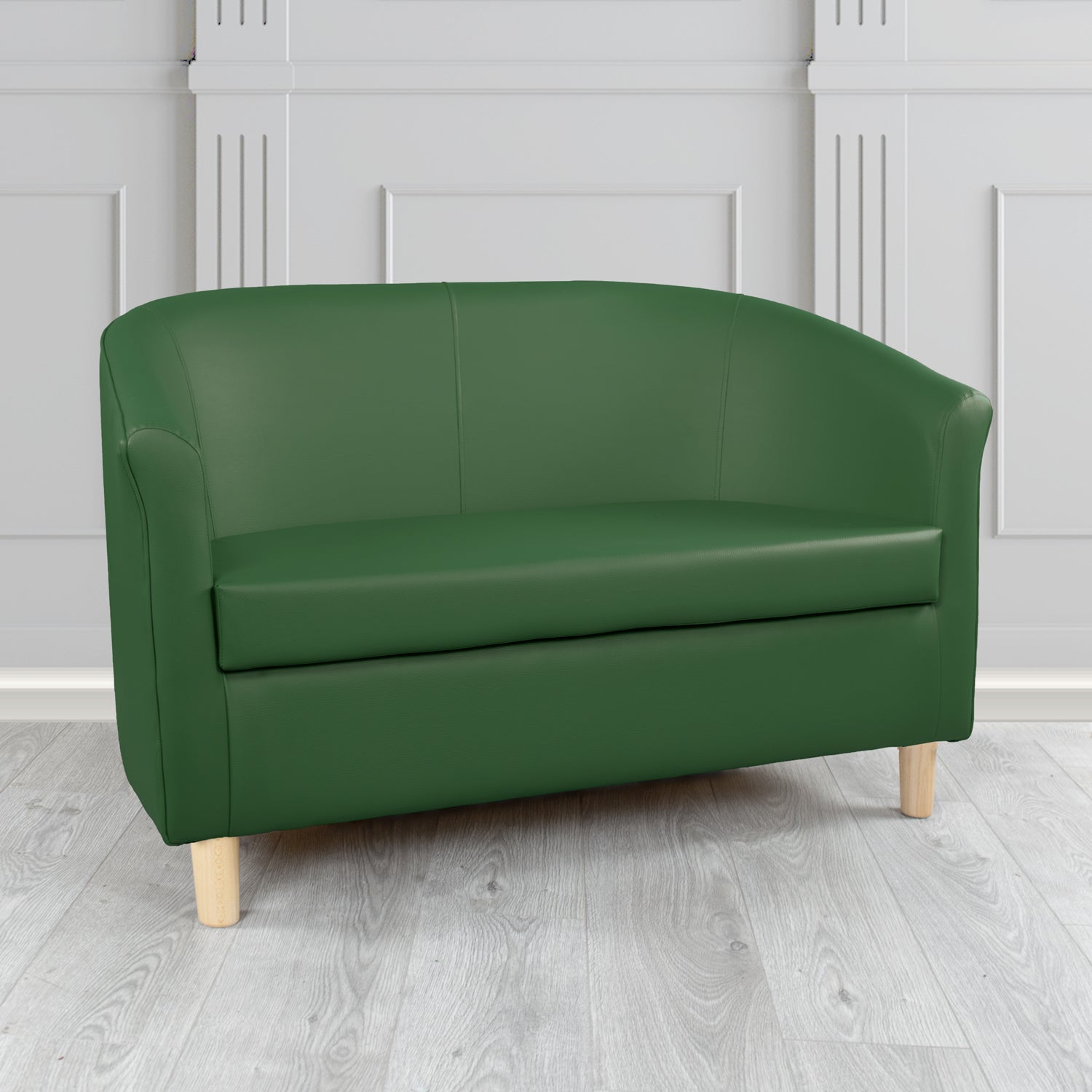 Tuscany 2 Seater Tub Sofa in Just Colour Crib 5 Faux Leather with Light Wood Legs