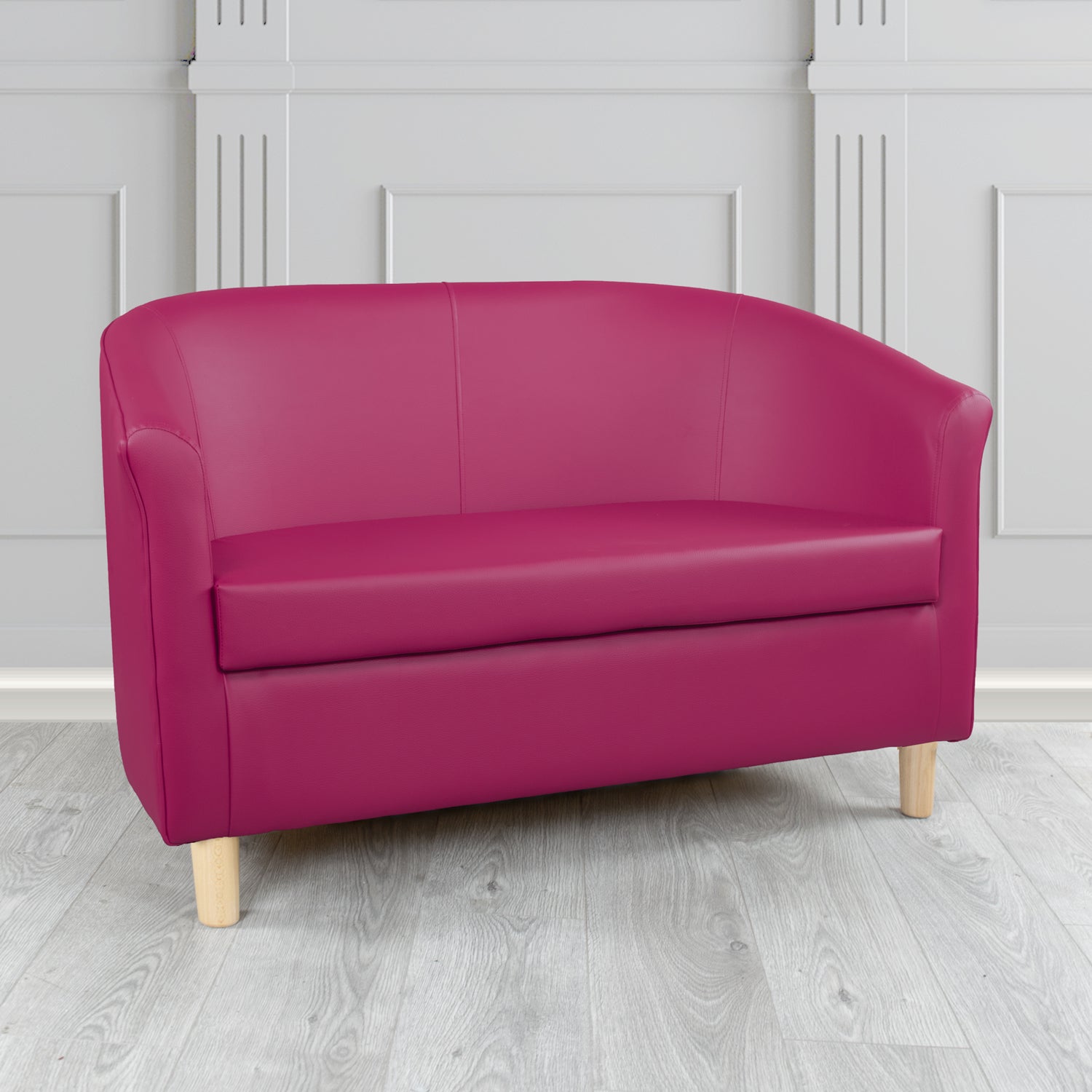 Tuscany 2 Seater Tub Sofa in Just Colour Crib 5 Faux Leather with Light Wood Legs