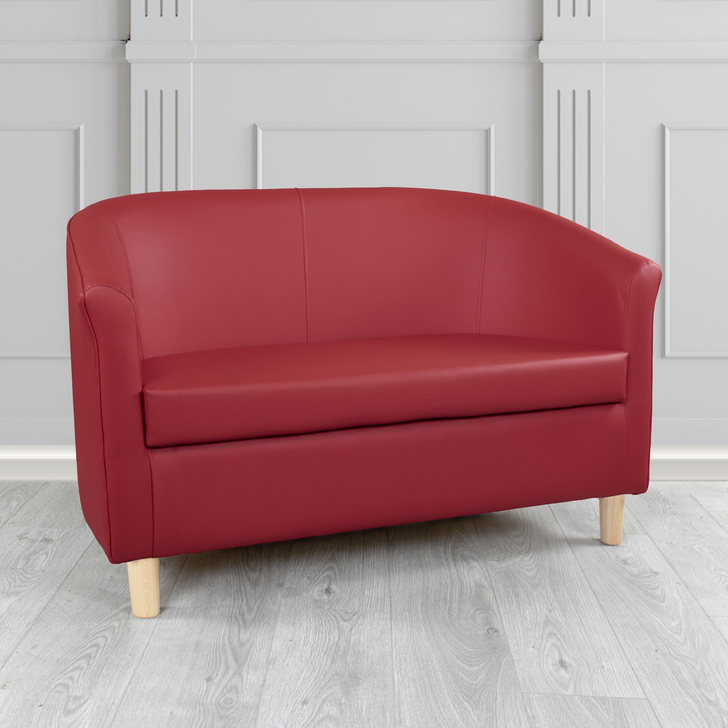 Tuscany 2 Seater Tub Sofa in Just Colour Crib 5 Faux Leather with Light Wood Legs