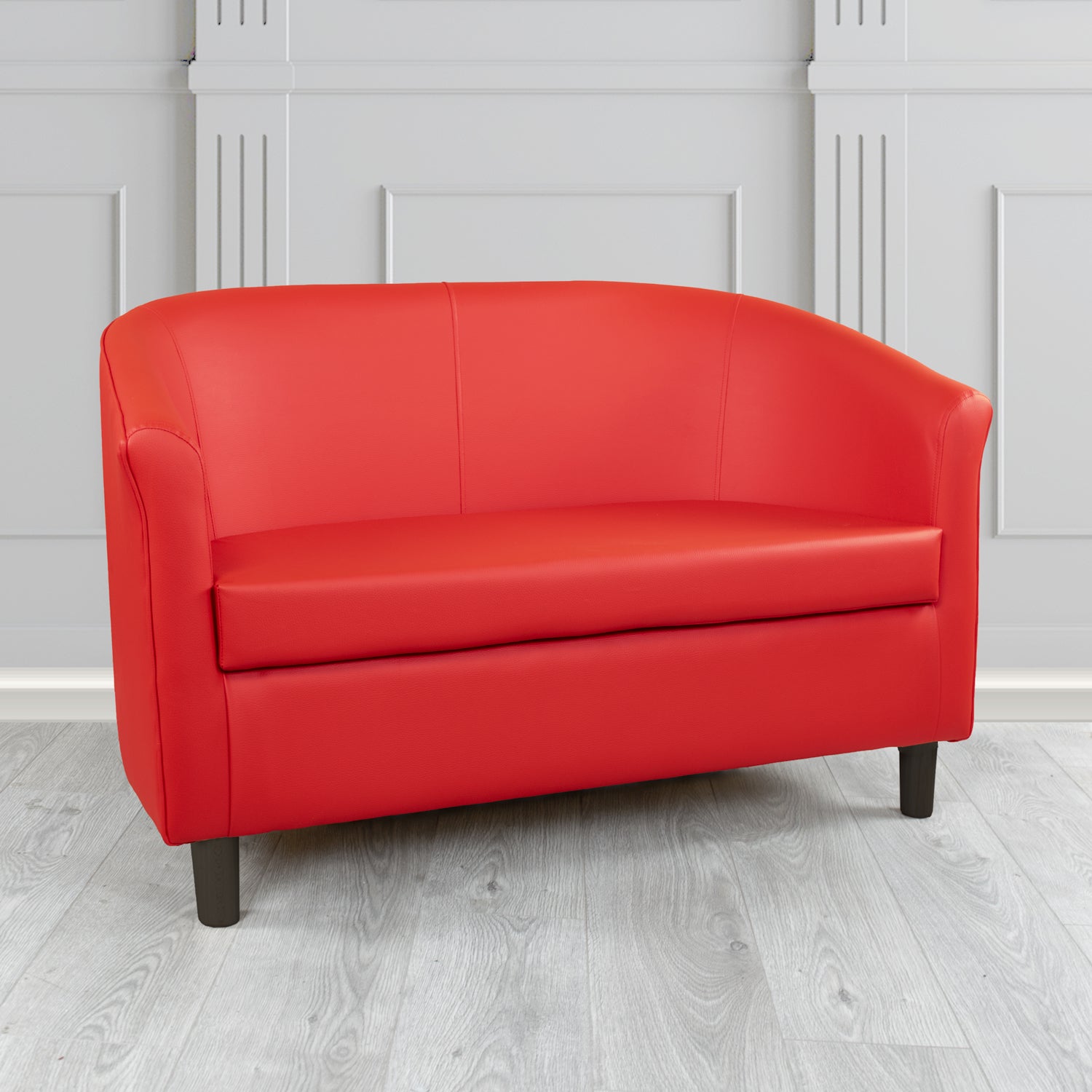 Tuscany 2 Seater Tub Sofa in Just Colour Crib 5 Faux Leather with Dark Wood Legs