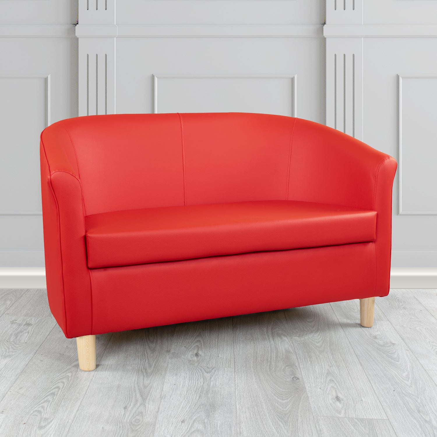 Tuscany 2 Seater Tub Sofa in Just Colour Crib 5 Faux Leather with Light Wood Legs