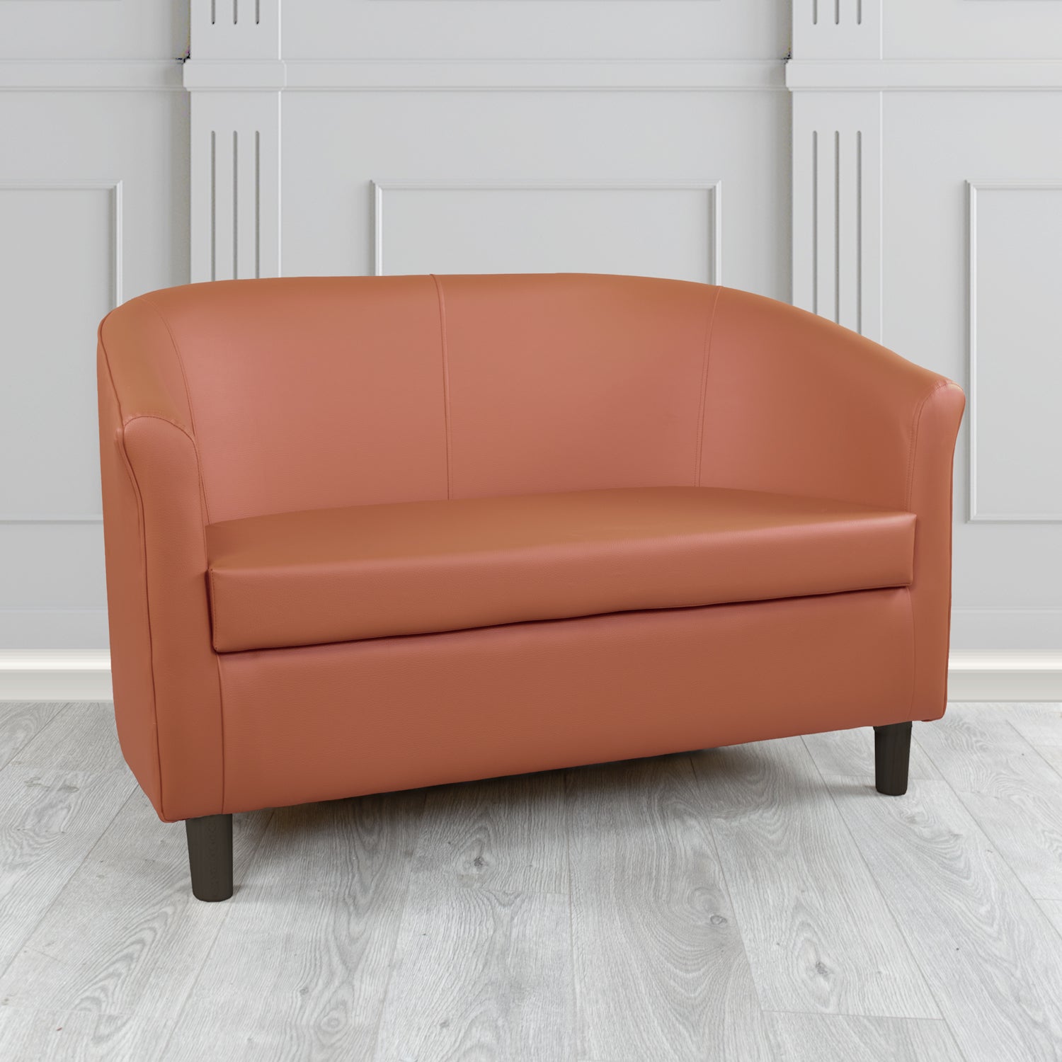 Tuscany 2 Seater Tub Sofa in Just Colour Crib 5 Faux Leather with Dark Wood Legs