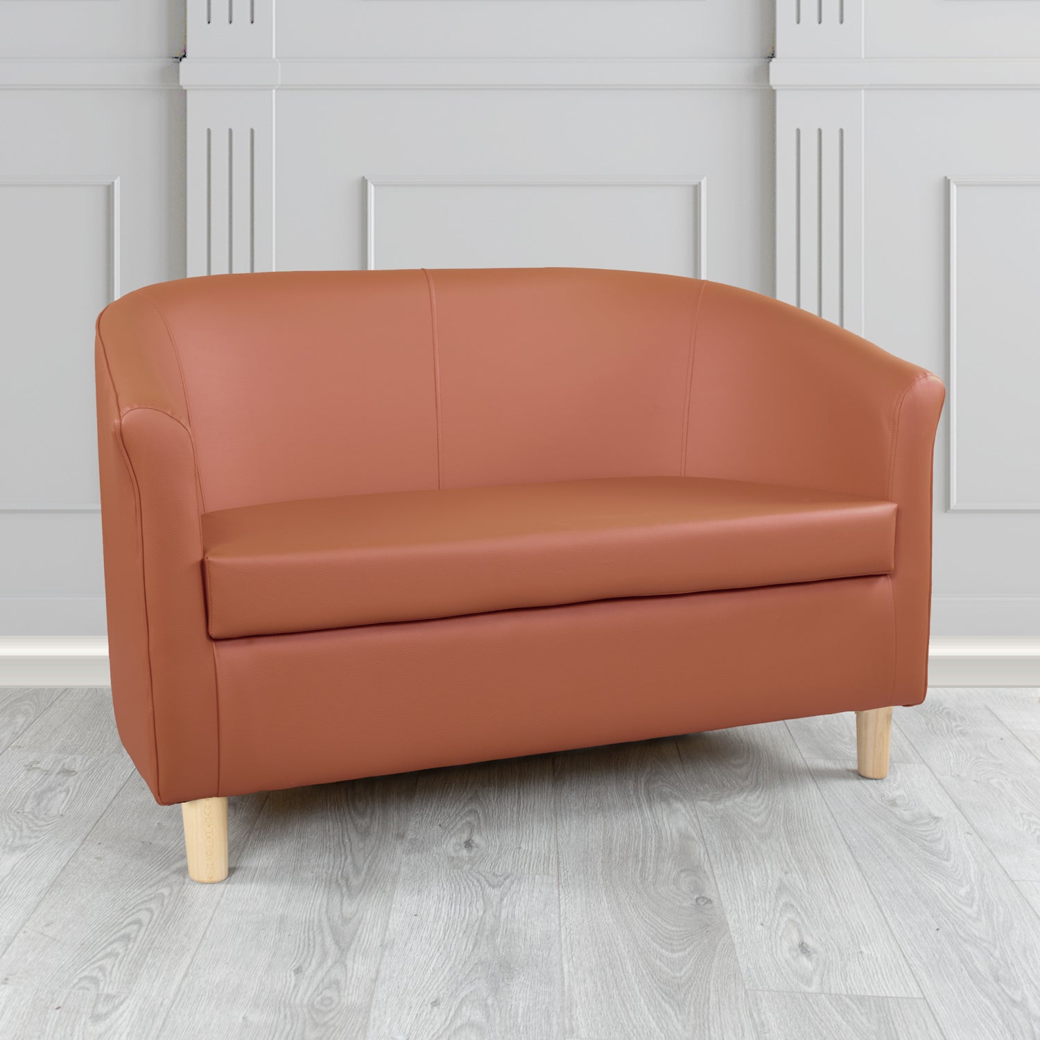 Tuscany 2 Seater Tub Sofa in Just Colour Crib 5 Faux Leather with Light Wood Legs