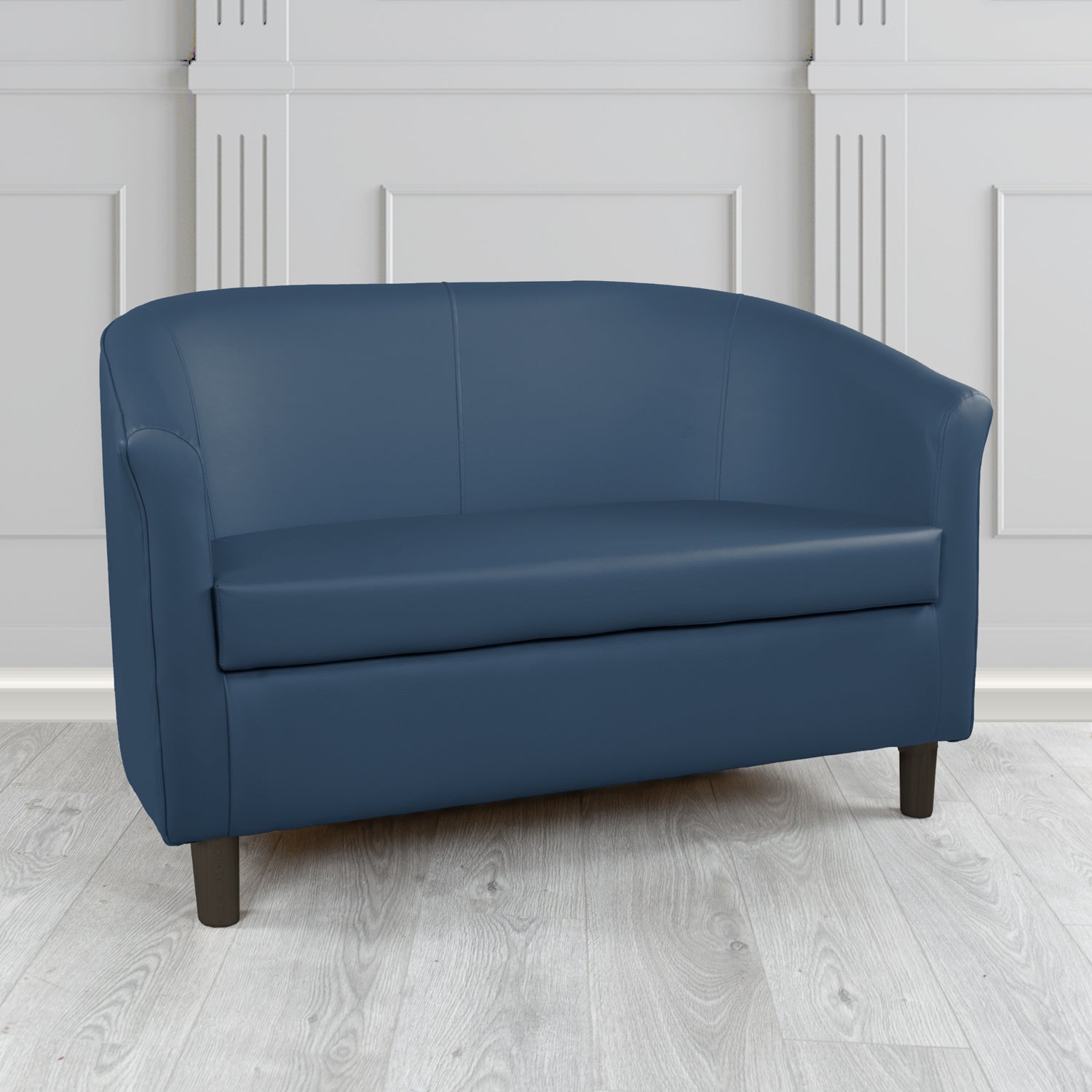 Tuscany 2 Seater Tub Sofa in Just Colour Crib 5 Faux Leather with Dark Wood Legs