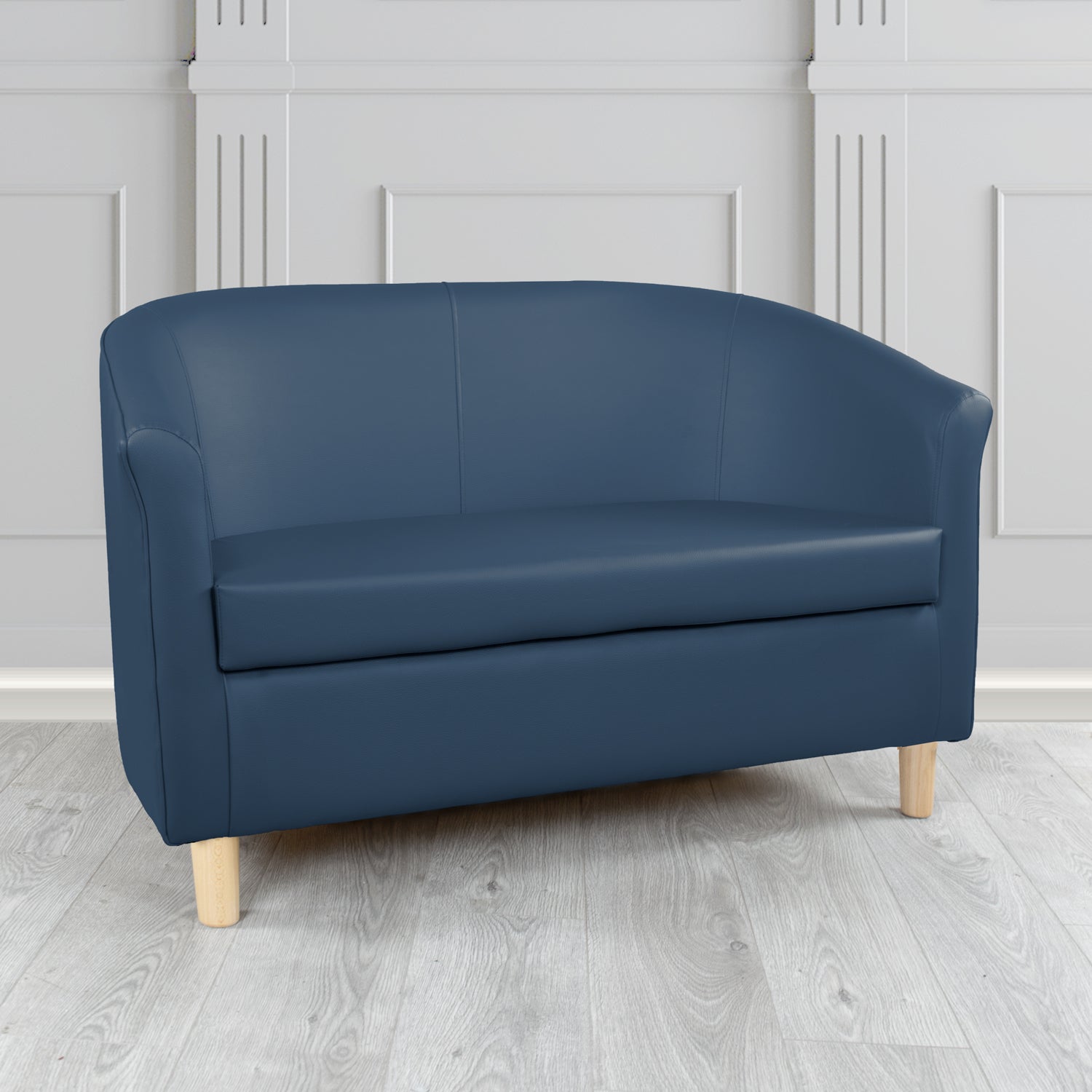 Tuscany 2 Seater Tub Sofa in Just Colour Crib 5 Faux Leather with Light Wood Legs