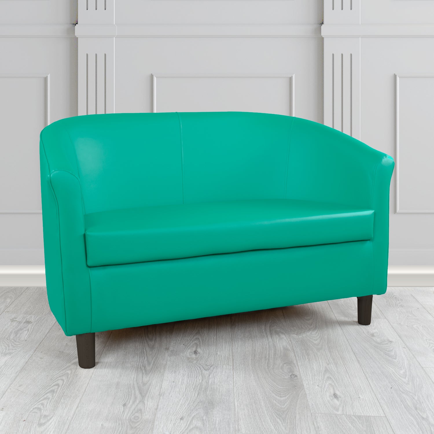 Tuscany 2 Seater Tub Sofa in Just Colour Crib 5 Faux Leather with Dark Wood Legs