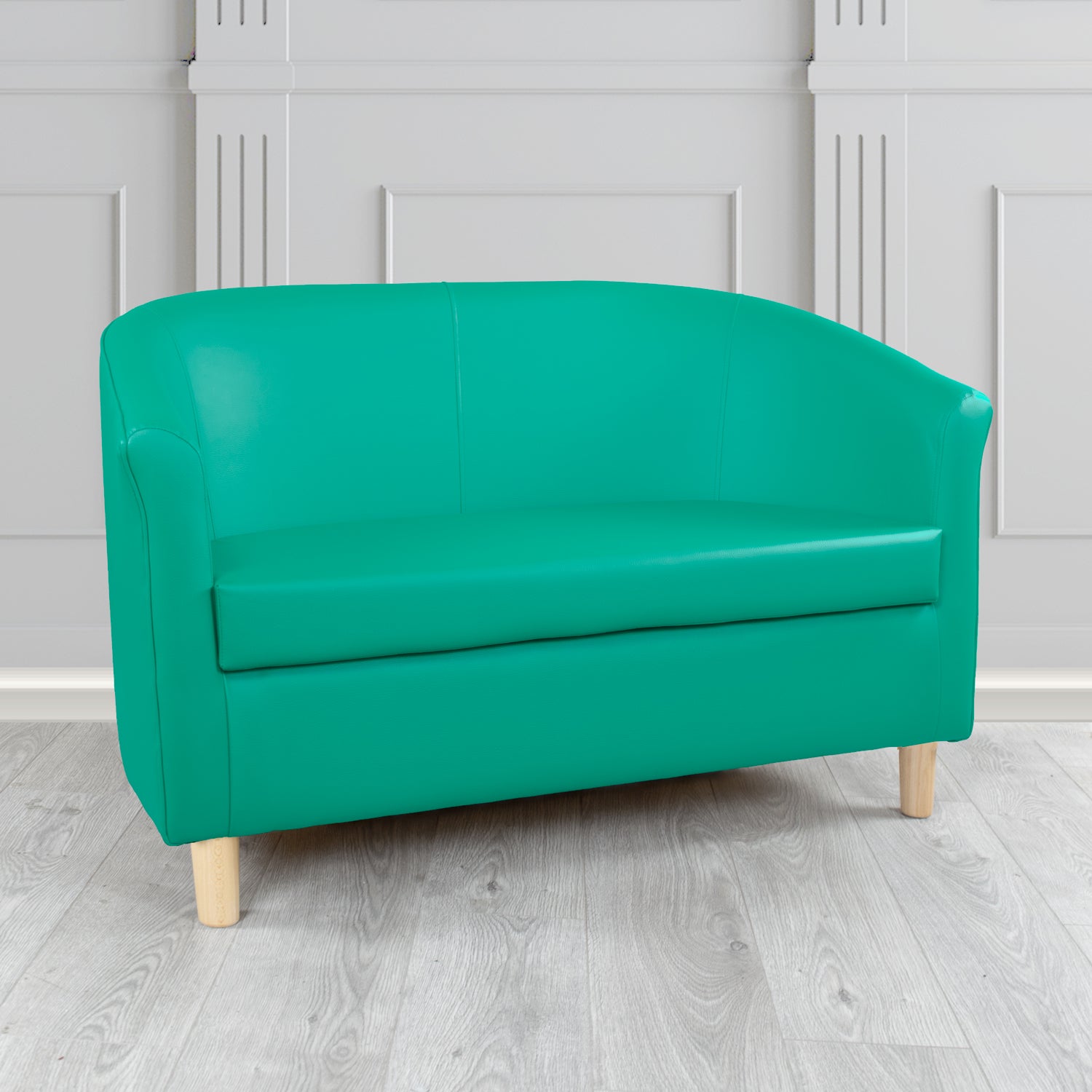 Tuscany 2 Seater Tub Sofa in Just Colour Crib 5 Faux Leather with Light Wood Legs