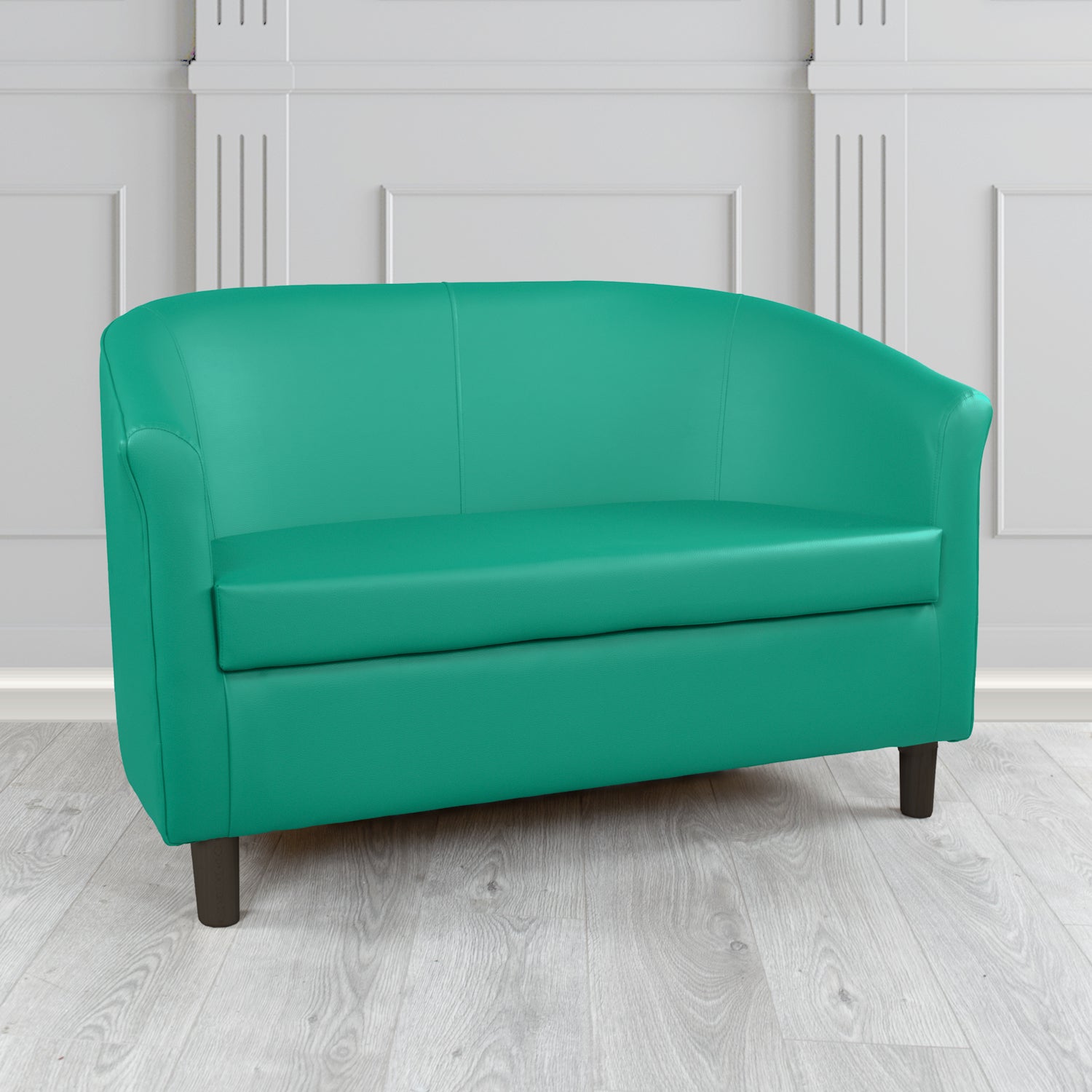 Tuscany 2 Seater Tub Sofa in Just Colour Crib 5 Faux Leather with Dark Wood Legs