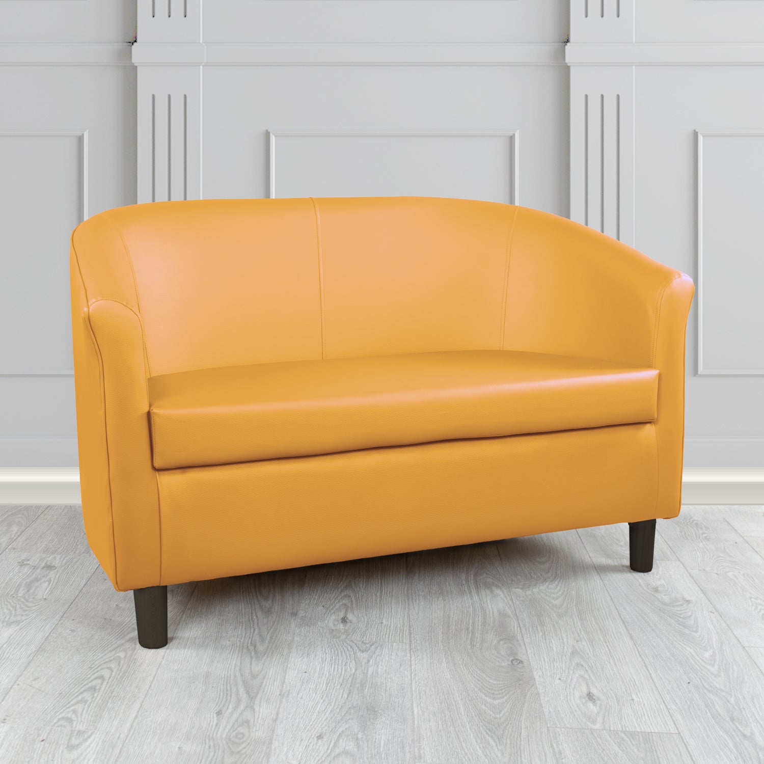 Tuscany 2 Seater Tub Sofa in Just Colour Crib 5 Faux Leather with Dark Wood Legs