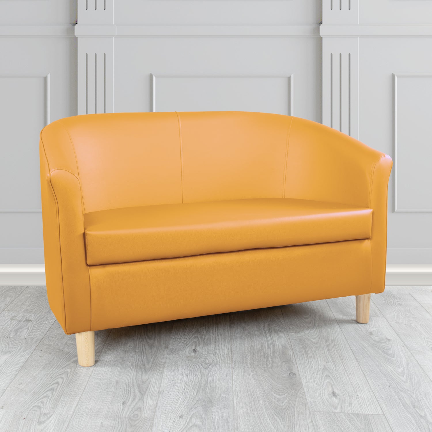 Tuscany 2 Seater Tub Sofa in Just Colour Crib 5 Faux Leather with Light Wood Legs