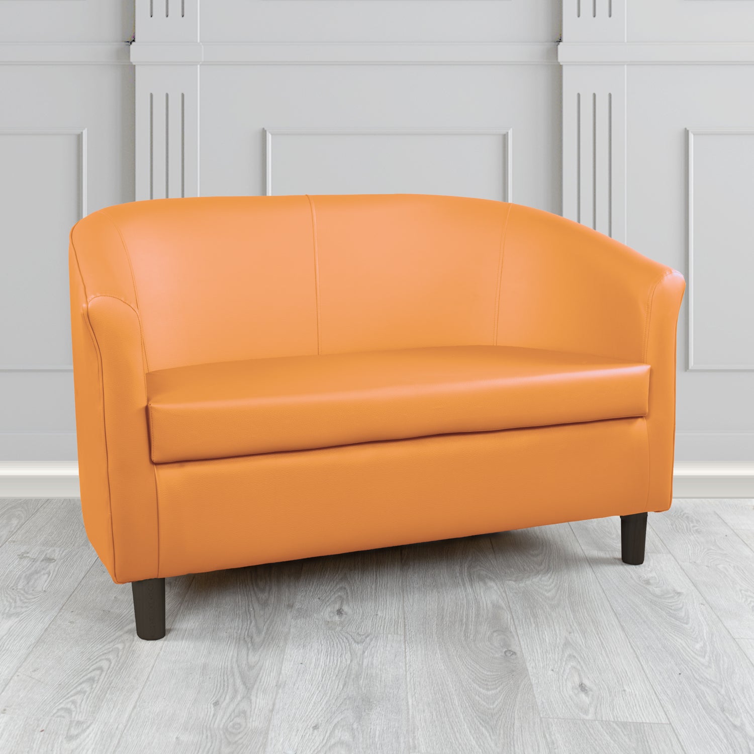 Tuscany 2 Seater Tub Sofa in Just Colour Crib 5 Faux Leather with Dark Wood Legs