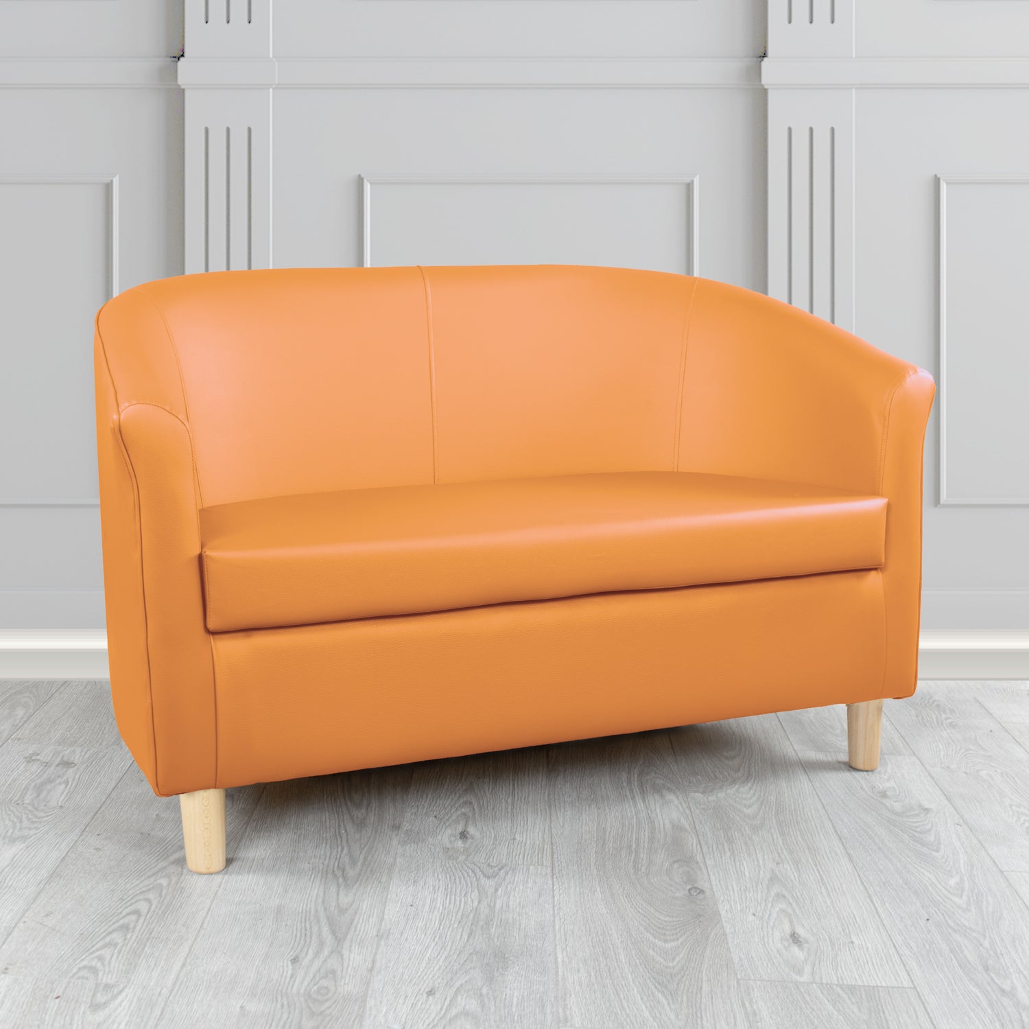 Tuscany 2 Seater Tub Sofa in Just Colour Crib 5 Faux Leather with Light Wood Legs