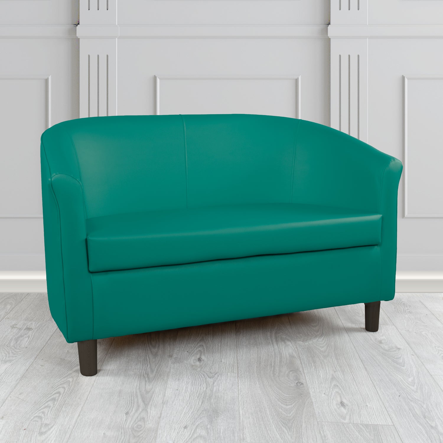 Tuscany 2 Seater Tub Sofa in Just Colour Crib 5 Faux Leather with Dark Wood Legs