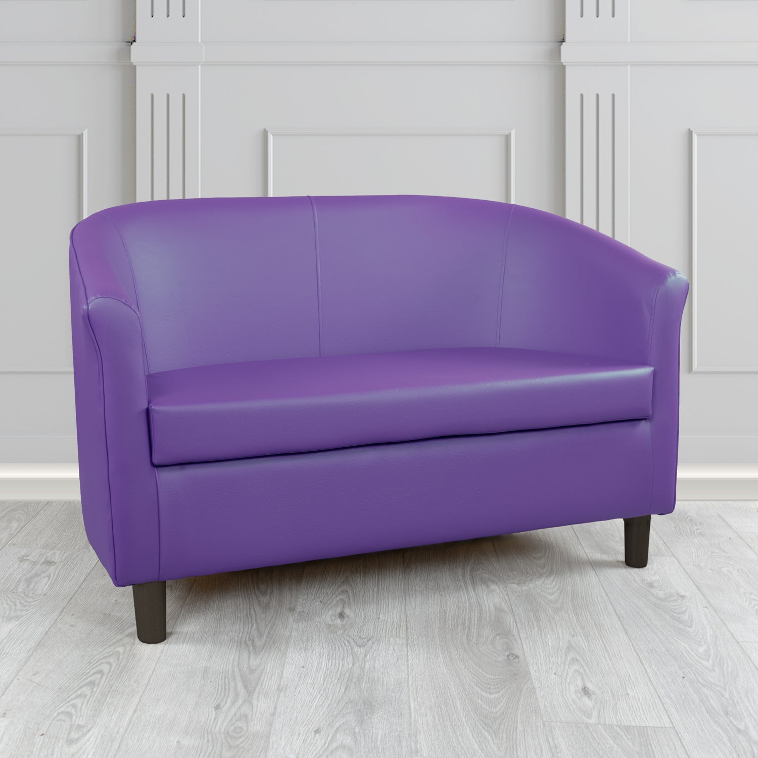 Tuscany 2 Seater Tub Sofa in Just Colour Crib 5 Faux Leather with Dark Wood Legs