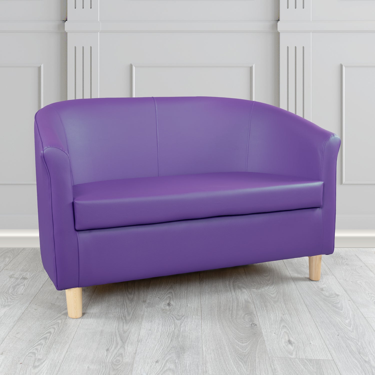 Tuscany 2 Seater Tub Sofa in Just Colour Crib 5 Faux Leather with Light Wood Legs
