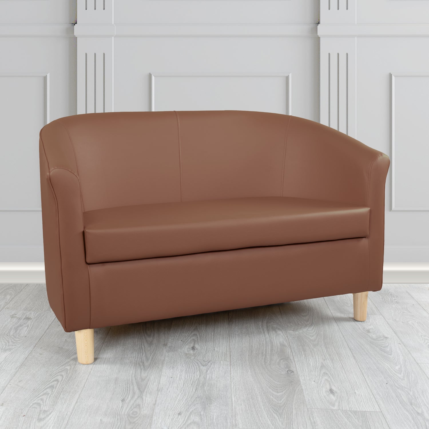 Tuscany 2 Seater Tub Sofa in Just Colour Crib 5 Faux Leather with Light Wood Legs
