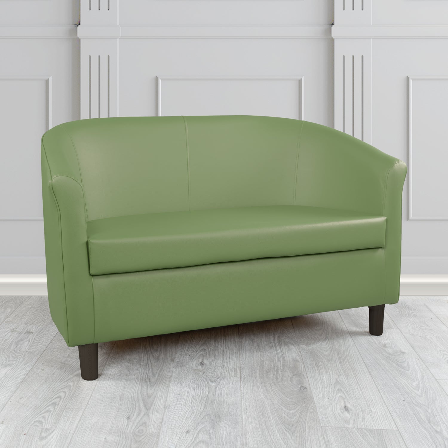 Tuscany 2 Seater Tub Sofa in Just Colour Crib 5 Faux Leather with Dark Wood Legs
