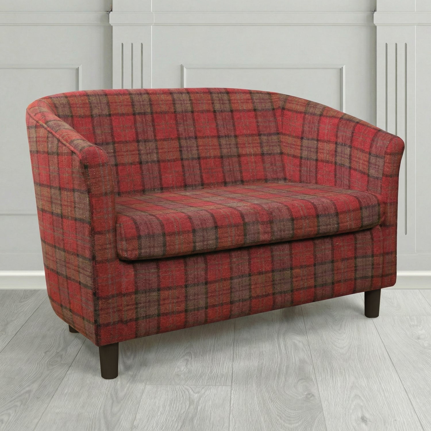 Tuscany 2 Seater Tub Sofa in Cristina Marrone Lana Tartan Crib 5 Fabric