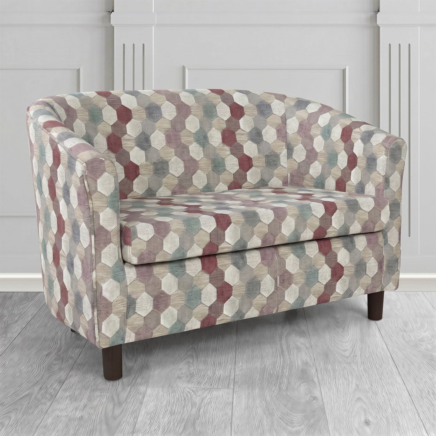 Tuscany 2 Seater Tub Sofa in Cristina Marrone Extravaganza Honeycomb Velvet Pattern Fabric
