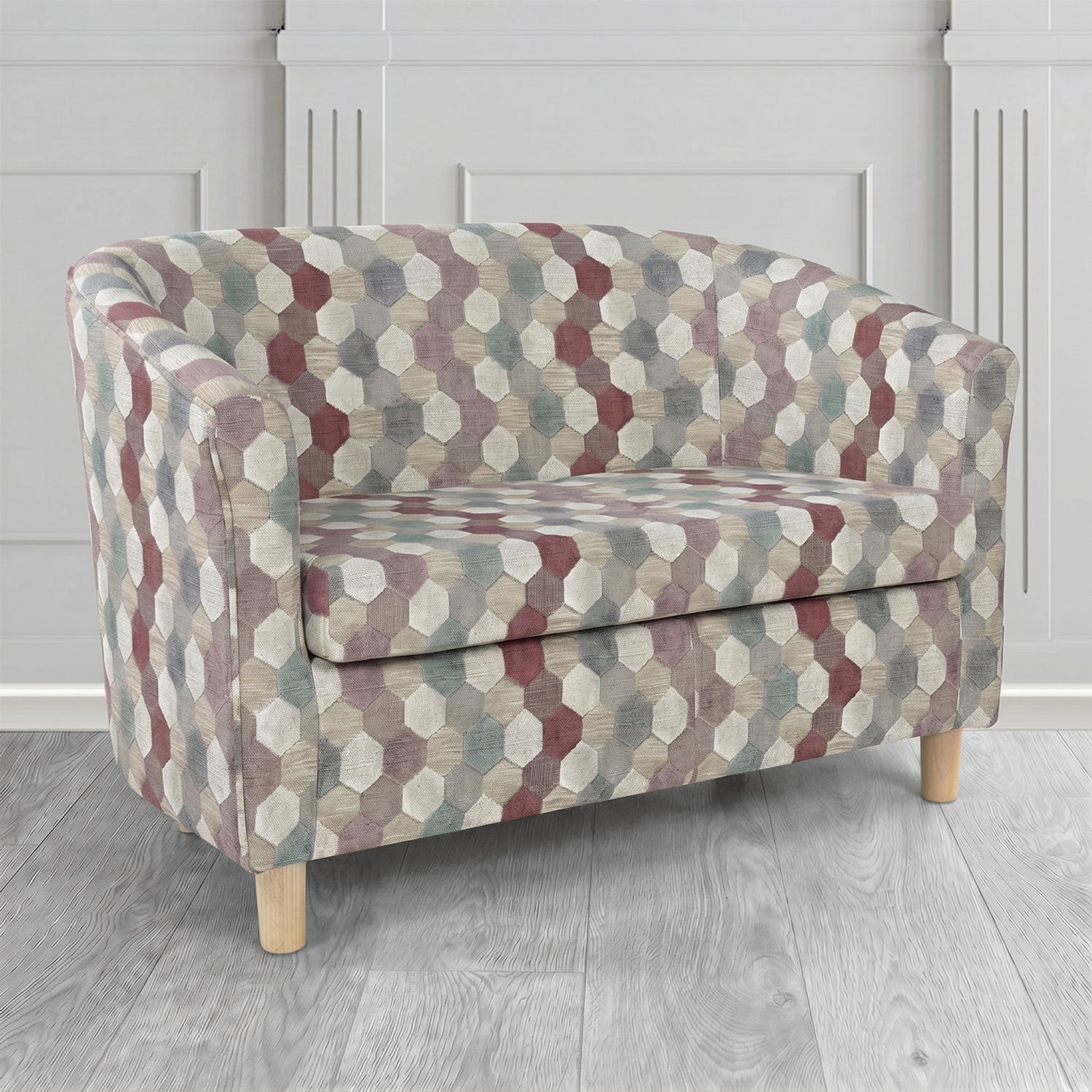 Tuscany 2 Seater Tub Sofa in Cristina Marrone Extravaganza Honeycomb Velvet Pattern Fabric