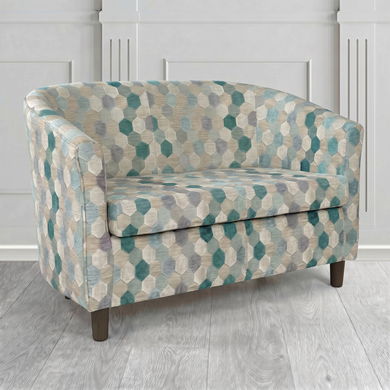 Tuscany 2 Seater Tub Sofa in Cristina Marrone Extravaganza Honeycomb Velvet Pattern Fabric