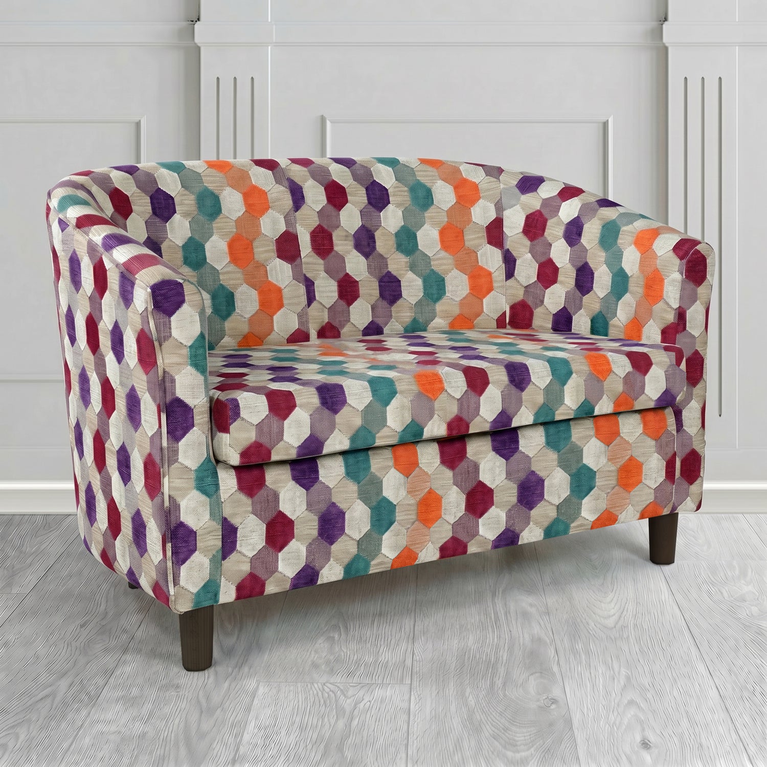 Tuscany 2 Seater Tub Sofa in Cristina Marrone Extravaganza Honeycomb Velvet Pattern Fabric