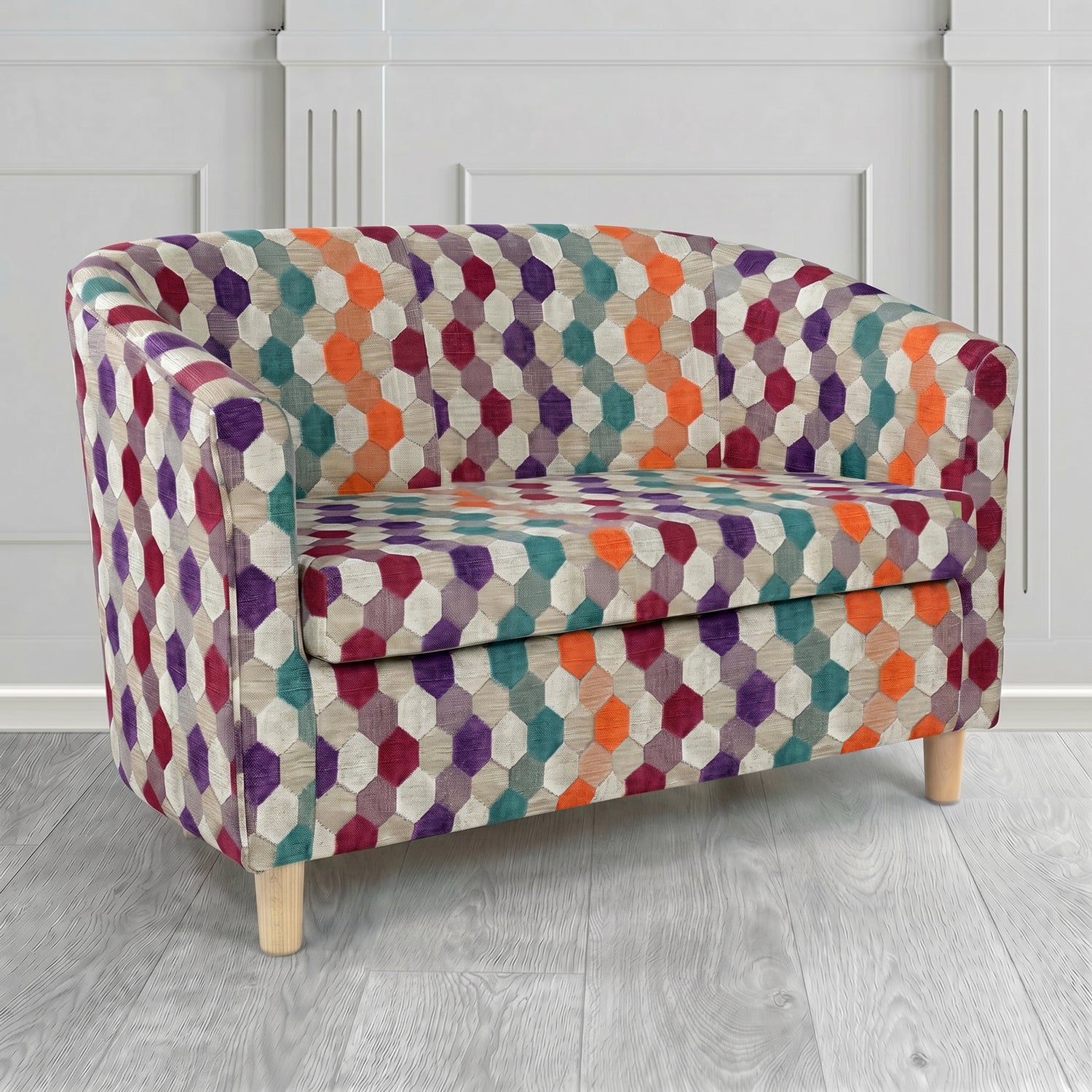 Tuscany 2 Seater Tub Sofa in Cristina Marrone Extravaganza Honeycomb Velvet Pattern Fabric