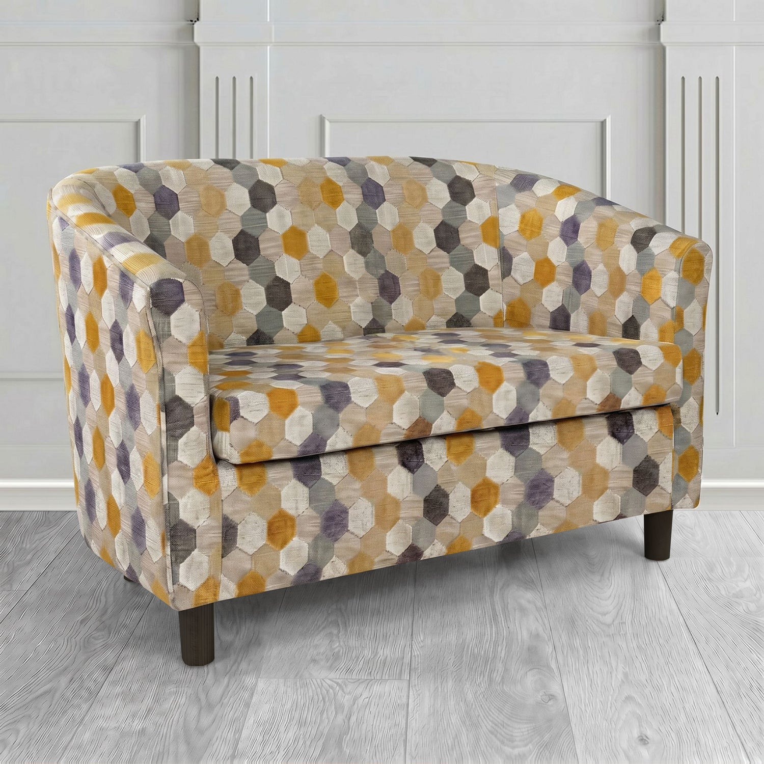 Tuscany 2 Seater Tub Sofa in Cristina Marrone Extravaganza Honeycomb Velvet Pattern Fabric
