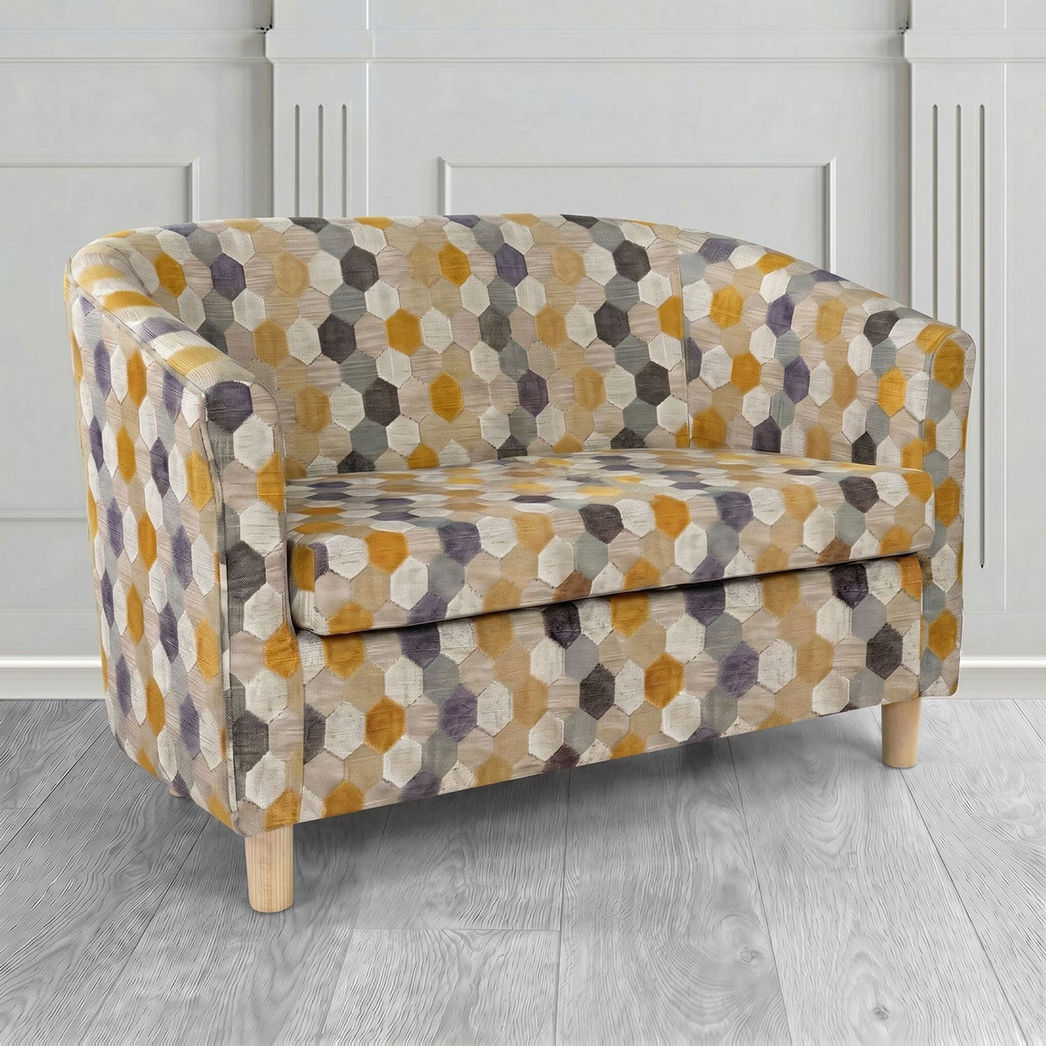 Tuscany 2 Seater Tub Sofa in Cristina Marrone Extravaganza Honeycomb Velvet Pattern Fabric