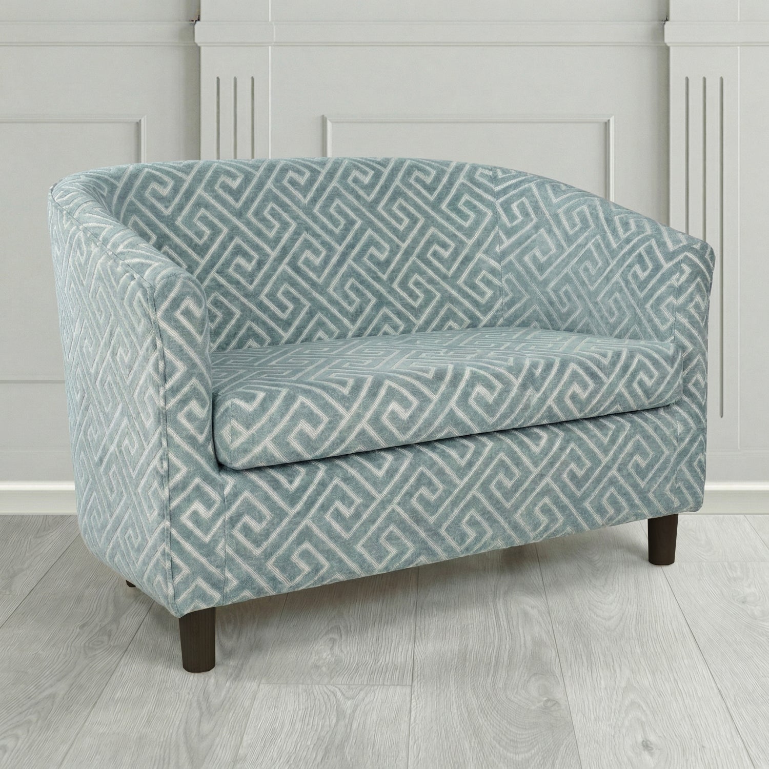 Tuscany 2 Seater Tub Sofa in Cristina Marrone Extravaganza Greek Key Geometric Fabric