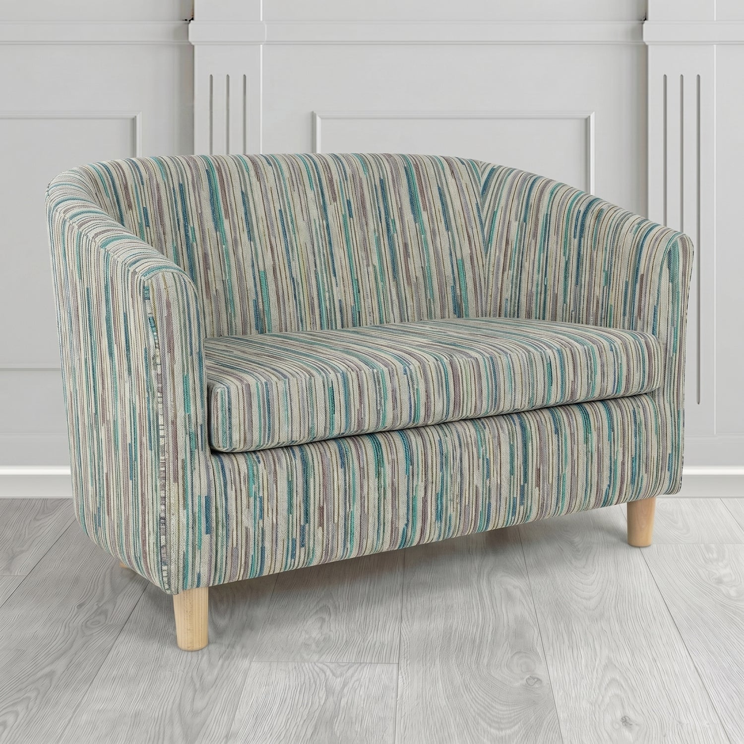 Tuscany 2 Seater Tub Sofa in Cristina Marrone Extravaganza Stripe Fabric