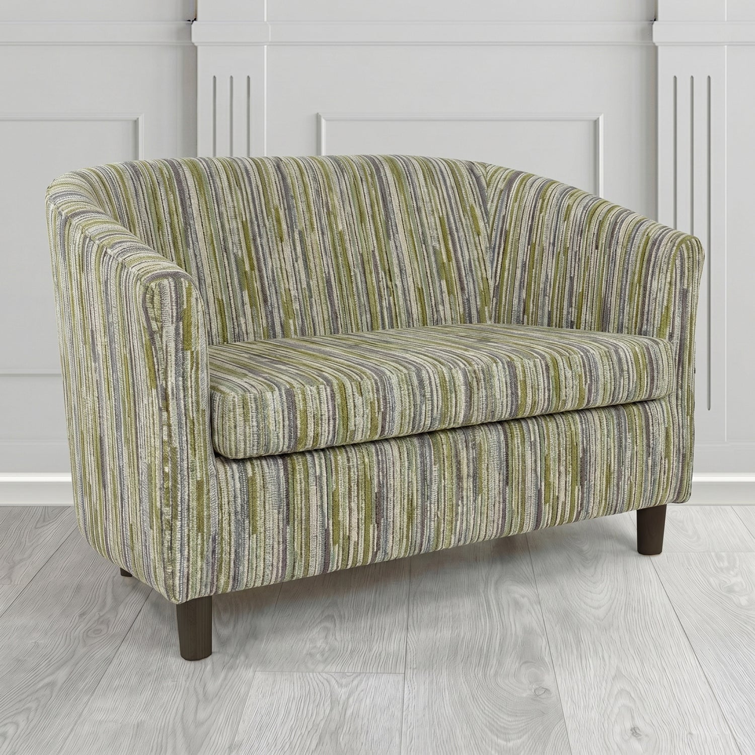 Tuscany 2 Seater Tub Sofa in Cristina Marrone Extravaganza Stripe Fabric