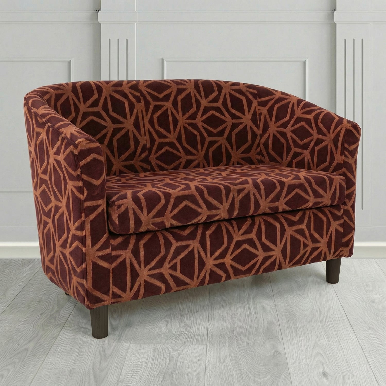 Tuscany 2 Seater Tub Sofa in Panaz Fabrics Lexington Corinthia Geometric Crib 5 Velvet Fabric