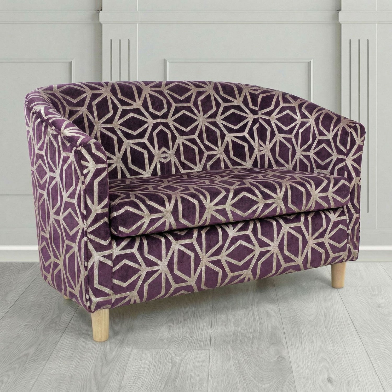 Tuscany 2 Seater Tub Sofa in Panaz Fabrics Lexington Corinthia Geometric Crib 5 Velvet Fabric