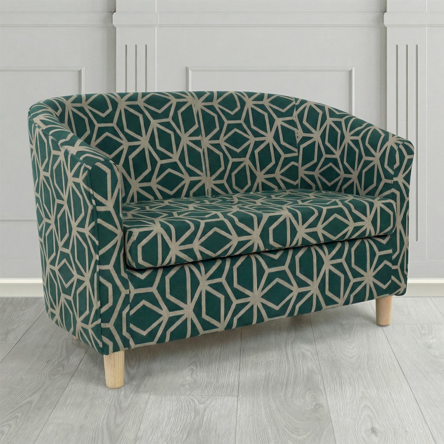 Tuscany 2 Seater Tub Sofa in Panaz Fabrics Lexington Corinthia Geometric Crib 5 Velvet Fabric