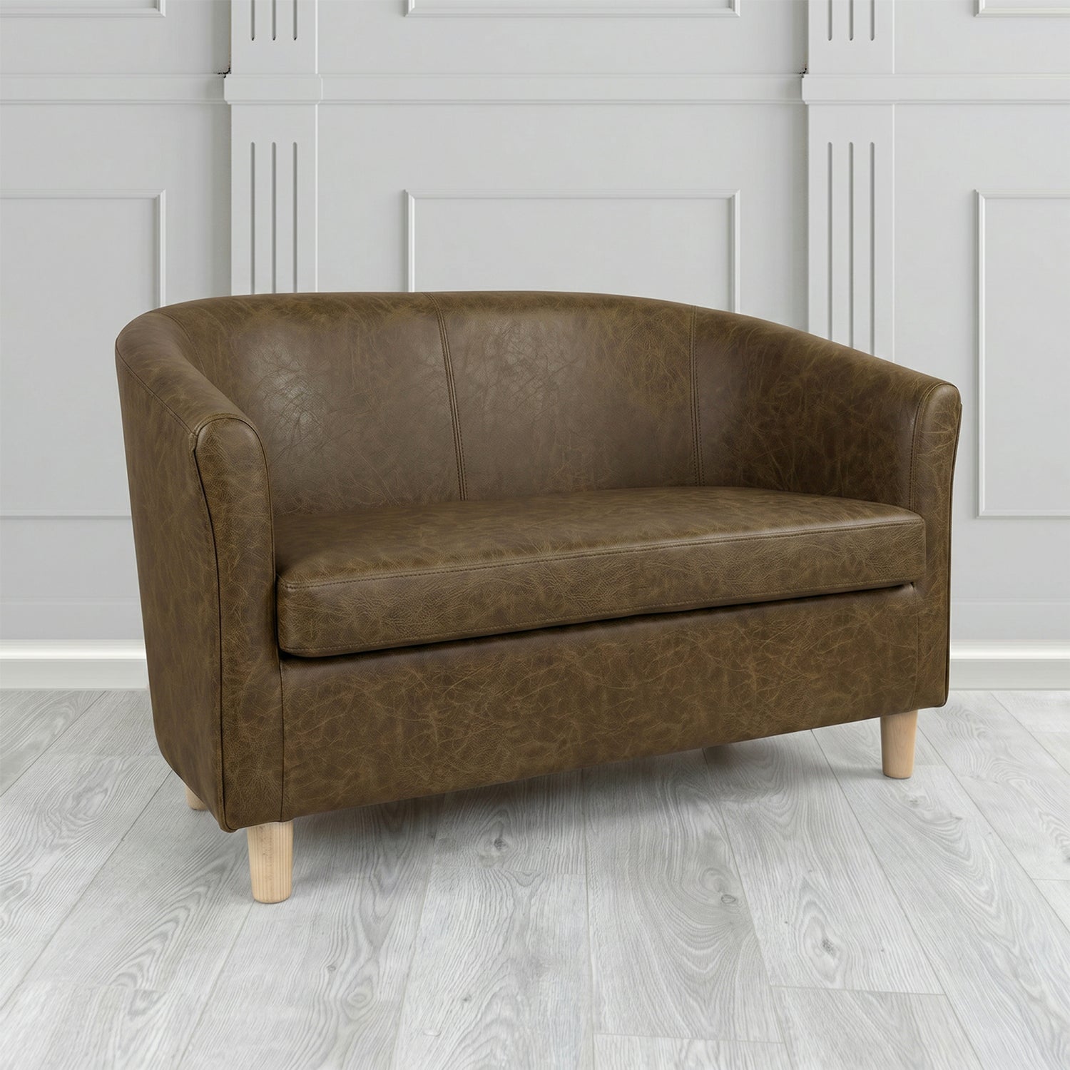 Tuscany 2 Seater Tub Sofa in Crest Leather Saloon Semi-Aniline Crib 5 Genuine Leather